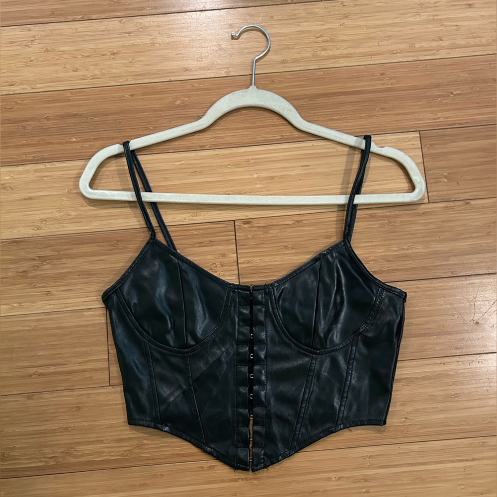 Black Faux Leather Corset Top